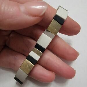 Geometric Stretch Bracelet White Gray Black Gold-Tone Beads Minimalist Stackable